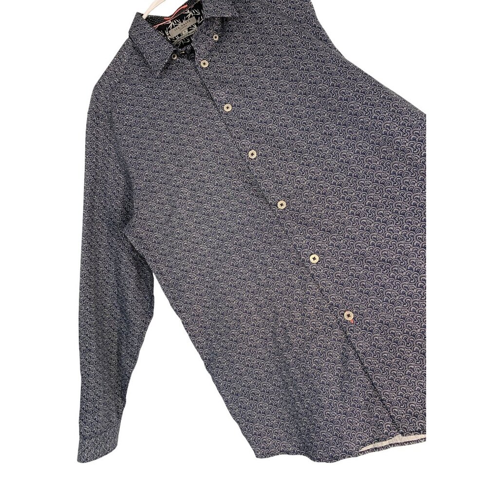 Ted Baker Mens Blue Floral Print Cotton Button Down Shirt Size 6 2XL RO10549